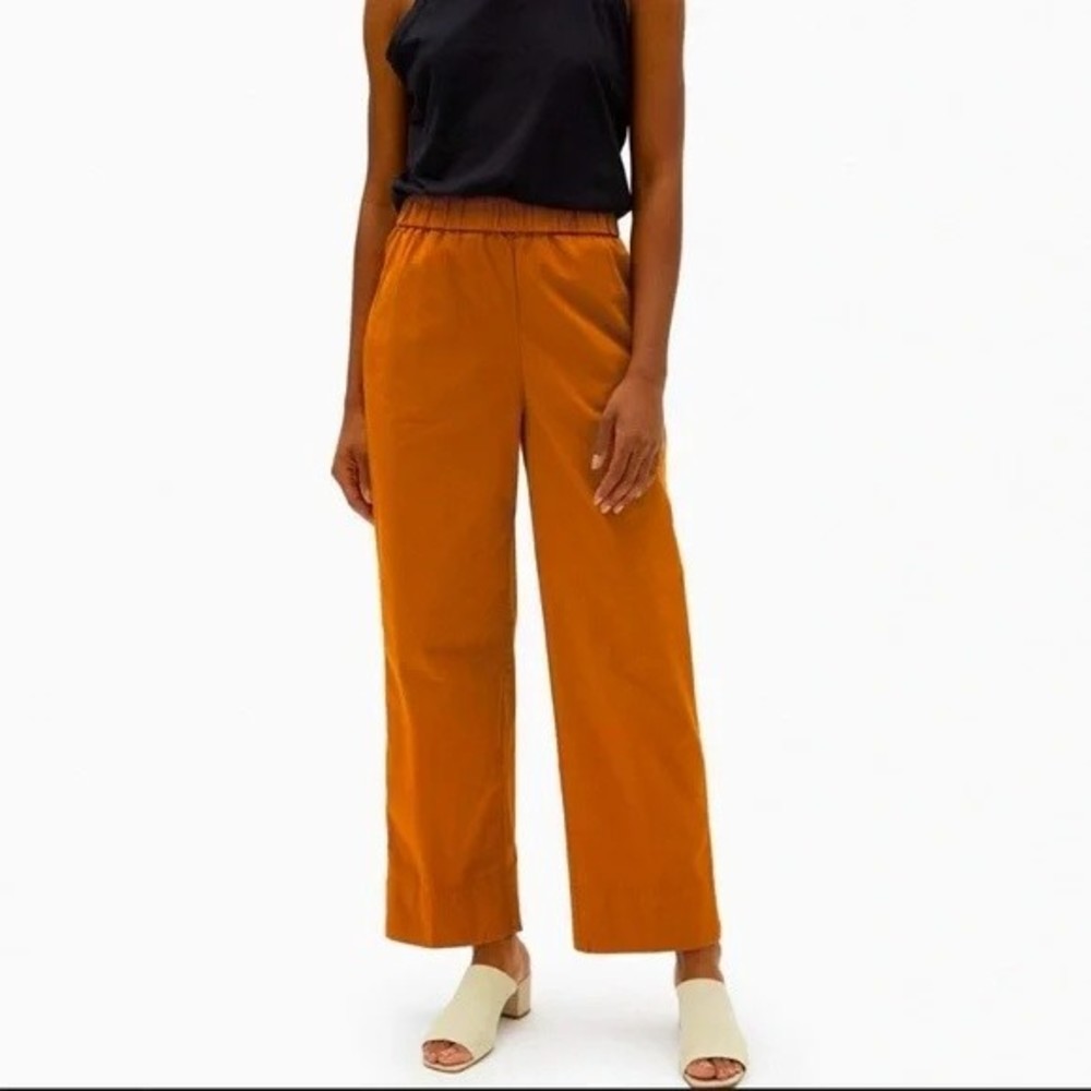 Everlane The Easy Wide Leg Pant 8 High Rise Pull On Cotton Honey Orange B58